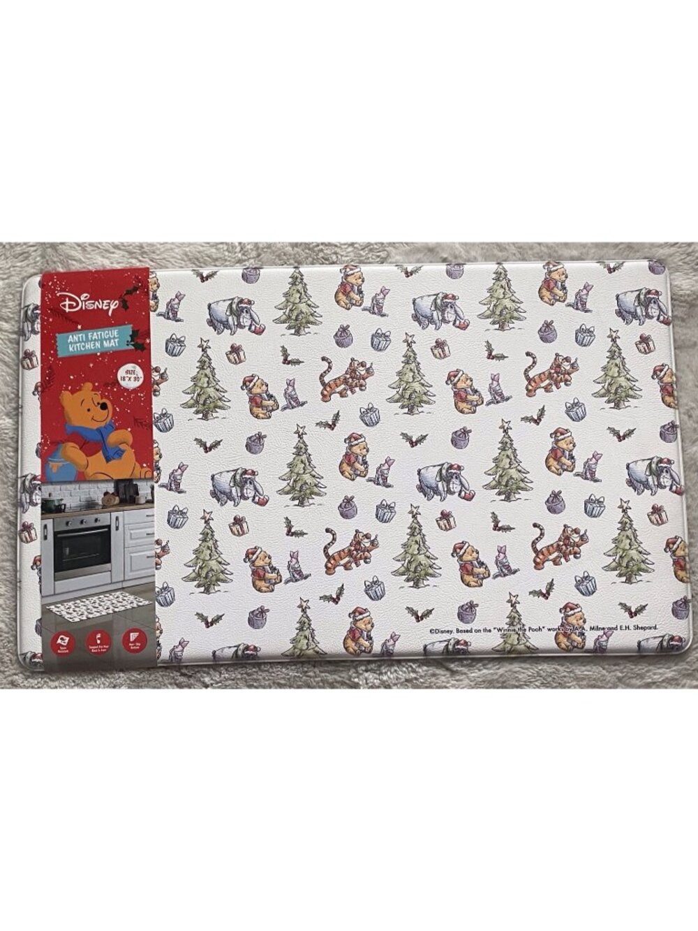 Disney Winnie The Pooh Anti Fatigue Kitchen Mat Rug 18”x30” Christmas Trees NEW